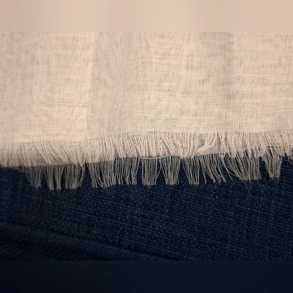 Off-White Scarf w/ Detailed Light Blue Flowers